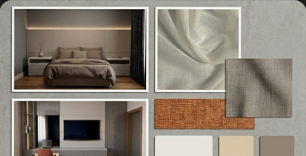 Moodboard suíte de casal - tecidos e cores